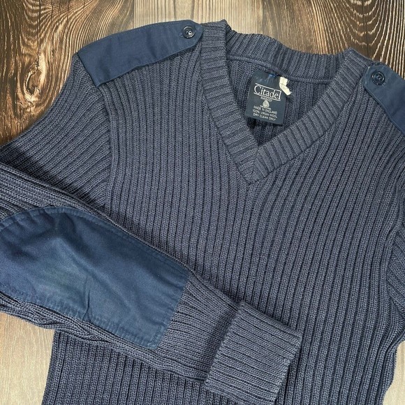 Vintage US Air Force Mens Ribbed Blue V Neck Sweater‎ Sz 42" ~ 100% virgin wool. - Picture 3 of 6
